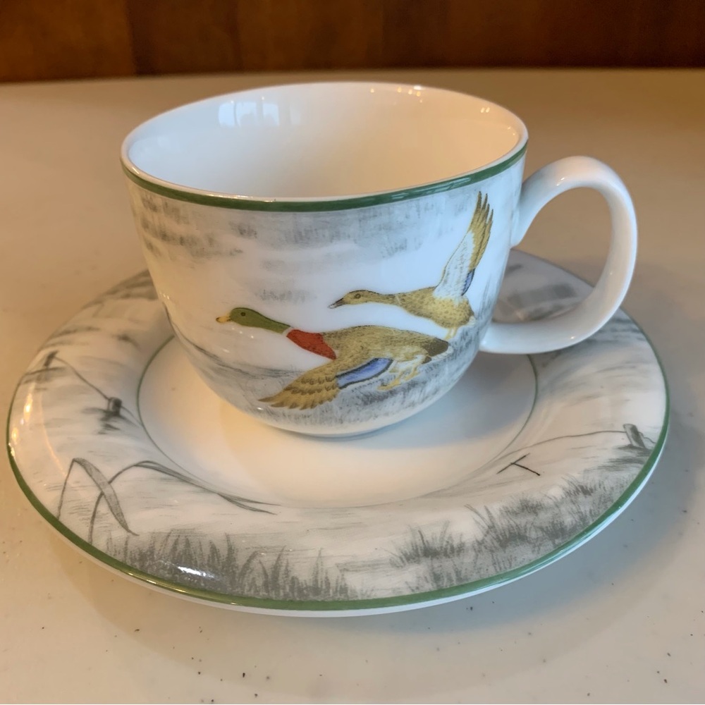 Vintage Burton & Burton Porcelain Cup & Saucer Mallard Ducks Bogart GA China